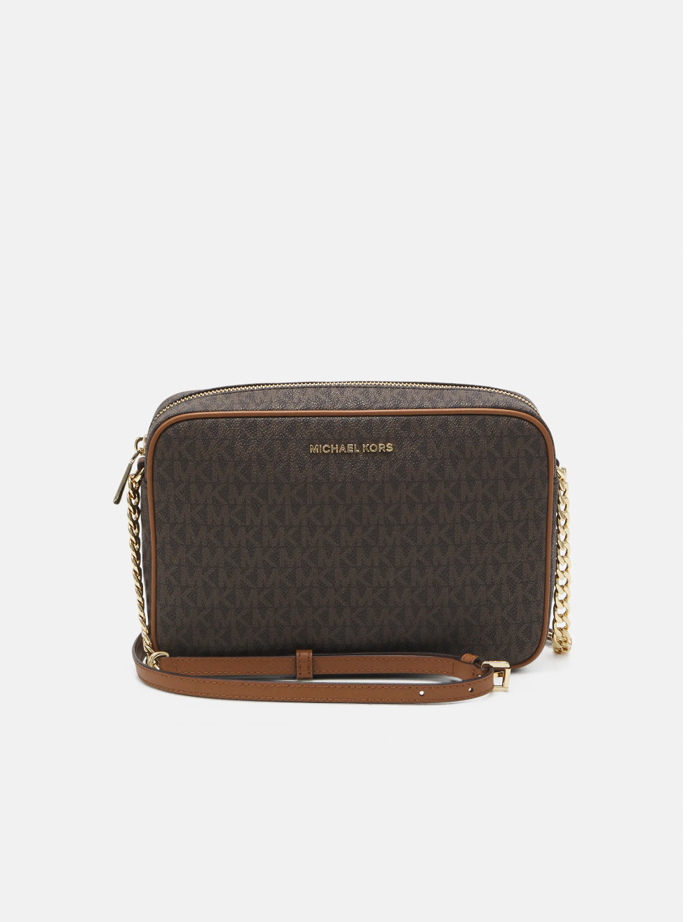 Marron/Camel - Grand sac à bandoulière Jet Set en cuir saffiano logo Marron/Noir