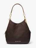 Bronze/Noisette - Grand sac porté épaule Lillie en cuir grainé Noir/Argent