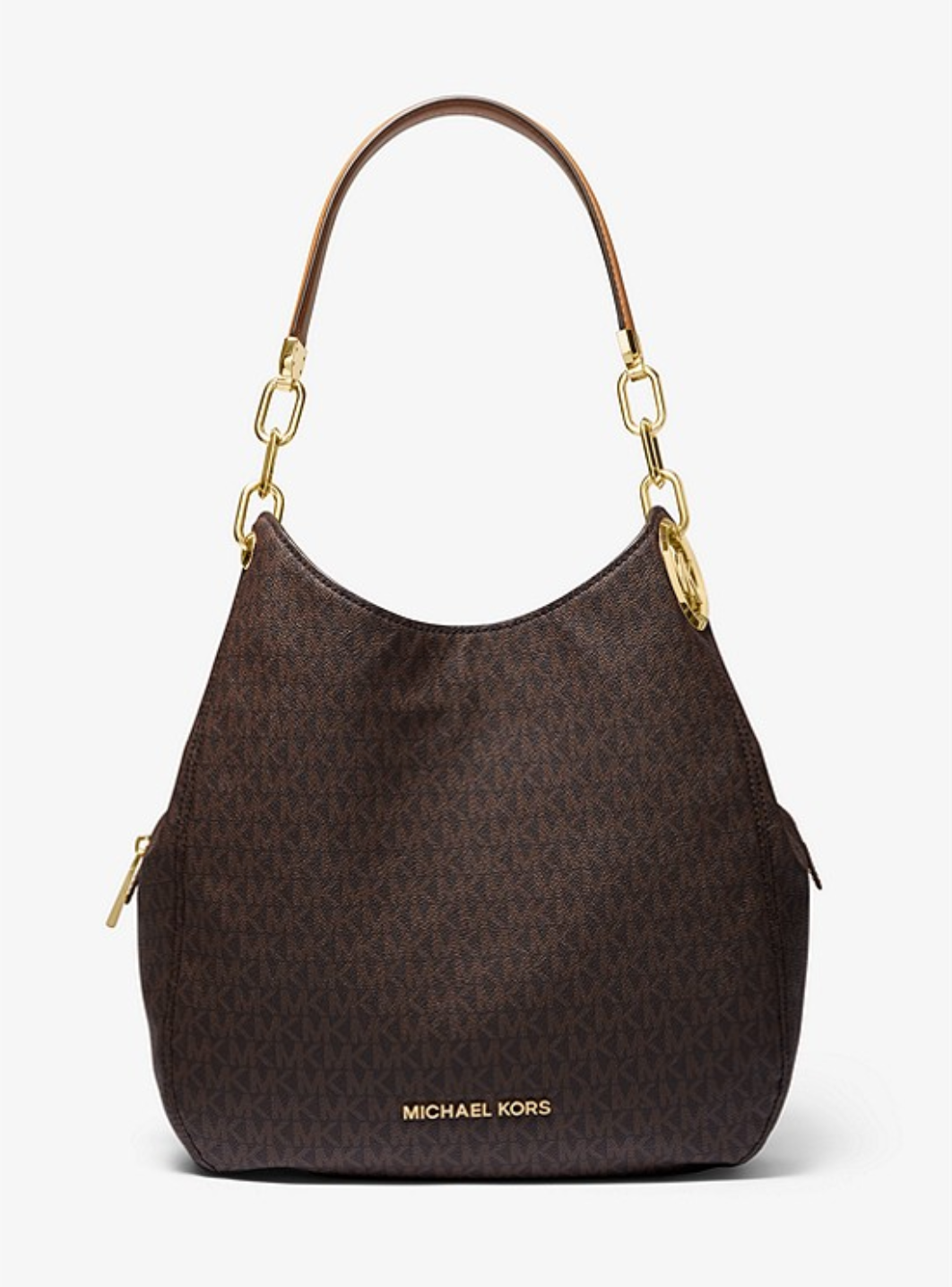 Bronze/Noisette - Grand sac porté épaule Lillie en cuir grainé Noir/Argent