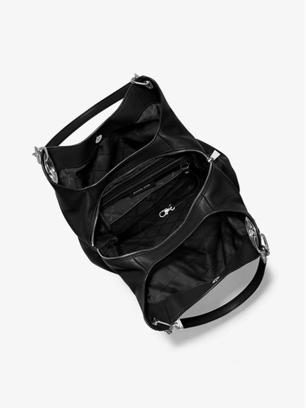Noir/Argent - MICHAEL KORS Grand sac porté épaule Lillie en cuir grainé Noir/Argent