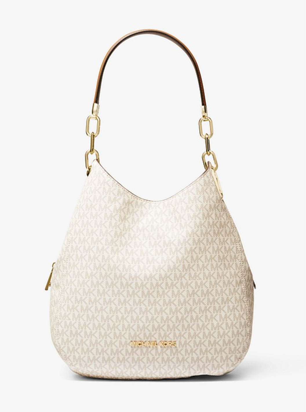 Vanille /Noisette - Grand sac porté épaule Lillie en cuir grainé Noir/Argent