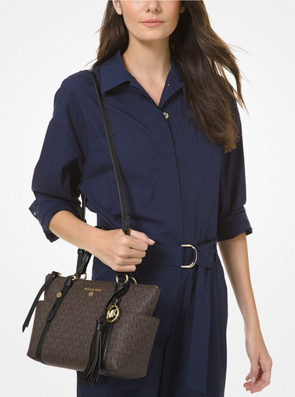 Bronze Noisette - MICHAEL KORS Petit sac cabas Sullivan à logo avec glissière supérieure Marron/Noir