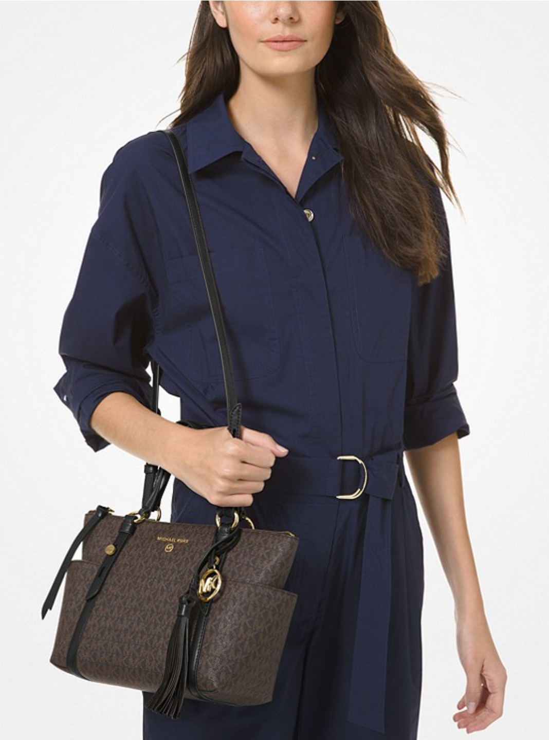 Bronze Noisette - MICHAEL KORS Petit sac cabas Sullivan à logo avec glissière supérieure Marron/Noir